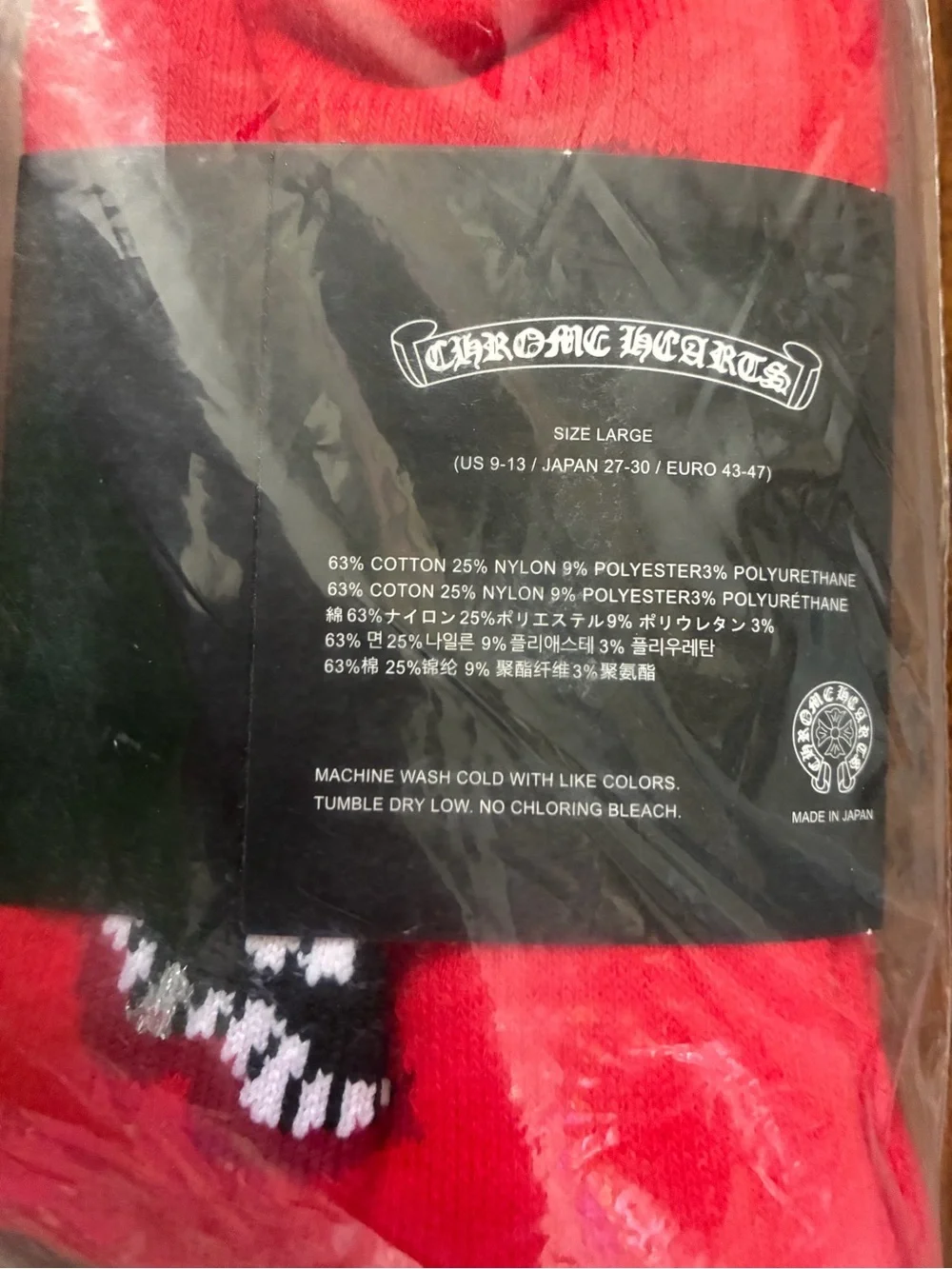 Chrome Hearts Chomper Red Graphic Crew Socks with Black & White Lip Motif